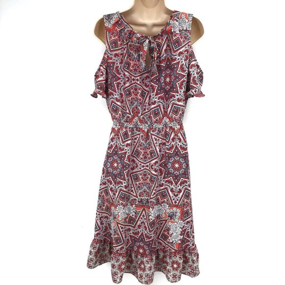 Lauren Conrad Boho Floral Cold Shoulder Dress M - Picture 4 of 8